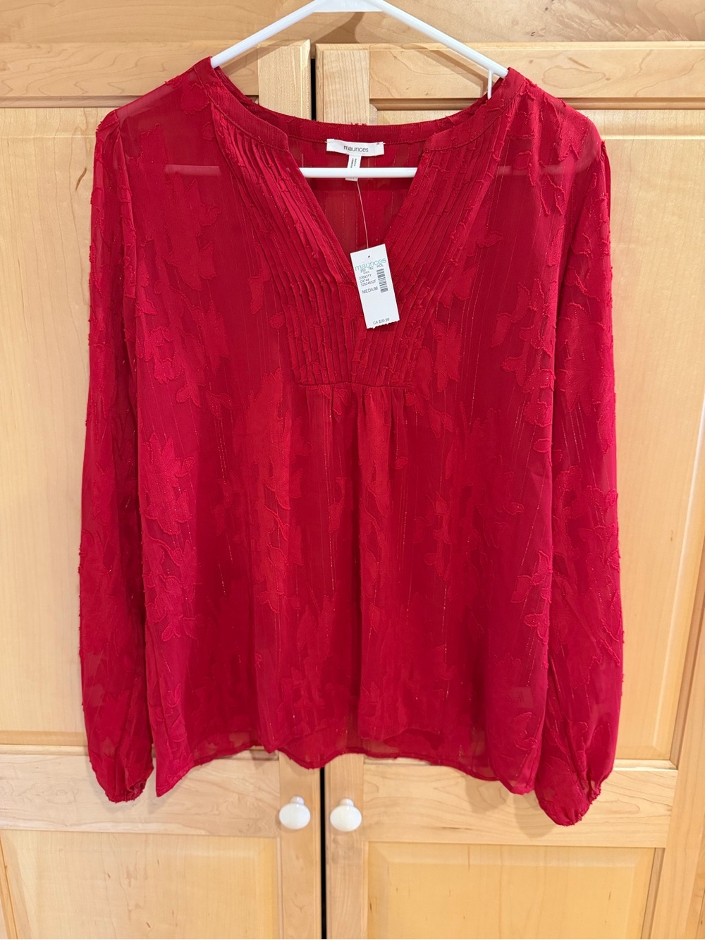 Maurices Red Textured V-Neck Blouse